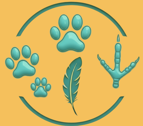 bird foot dog paw and cat paw logo with the same color yellow as the backround yellow 