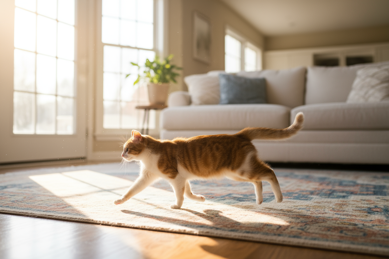 cat running around in the house